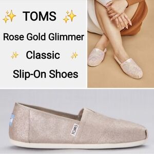 TOMS Rose Gold Glimmer Slip-On Shoes, Size 10